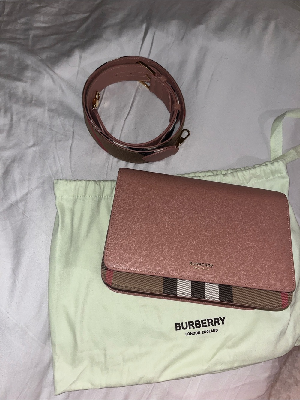 Burberry Mackford Check Crossbody Bag in Blush / pink